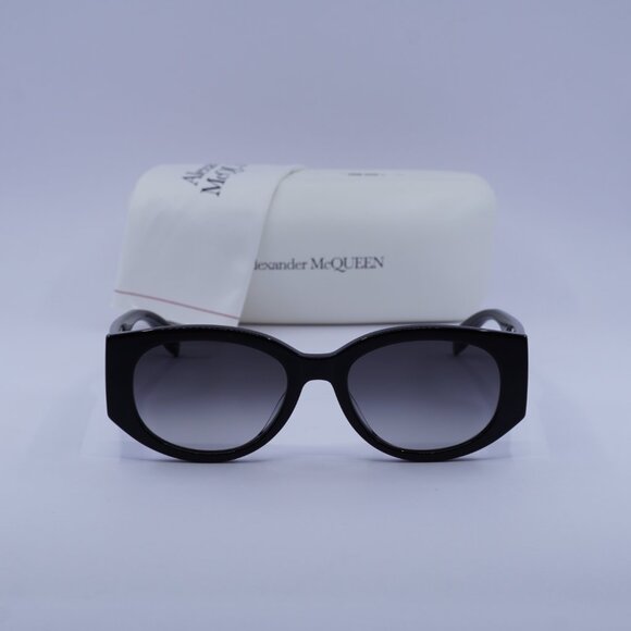 Alexander McQueen AM0330S 001 Oval Sunglasses - Black/Grey  display picture 3